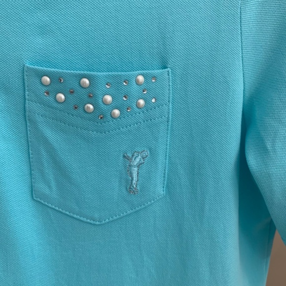 Golfino Aqua Blue/White Embellished Golf Top sz 8 - Picture 3 of 6